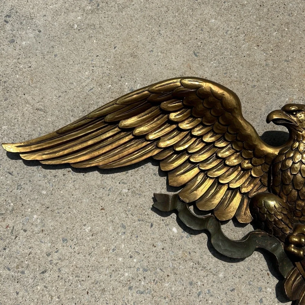 VTG 1958 Syroco American Eagle Wall Plaque 3762 Gilt Gold Shield Seal 45